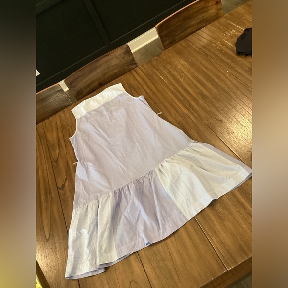 Vineyard Vines Blue pin Stripe Shirt shift tier ruffle hem knee length dress 8 - Picture 2 of 10